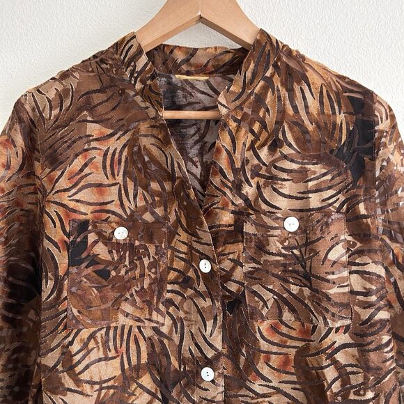 Ruby Rd Blouse Size M Semi Sheer Burnout Floral Tropical Brown Forest Fairy - Picture 2 of 12